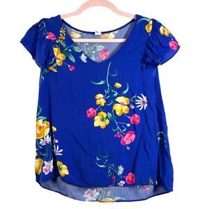 OLD NAVY Blue Floral Flounce Short Sleeve Blouse XS